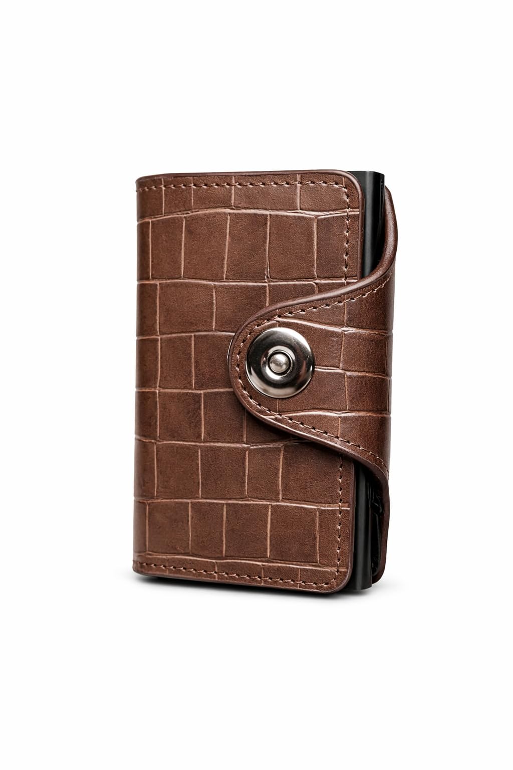 Horse Imperial Leather Card Wallet with Snap Button Closure (T BRWON)