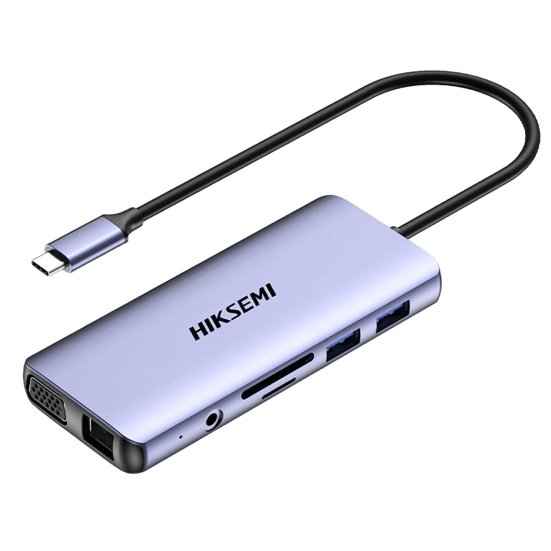 HIKSEMI 11-in-1 USB-C Multiport Adapter Hub, 3 USB 3.0 Ports, HDMI, VGA, Ethernet, Audio Jack, 11.5 cm Cable, Grey
