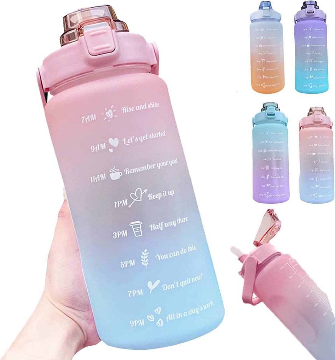 Hatieo 2 Litre Water Bottle,Big Water Bottle with Straw, Leakproof Sport Water Bottle with Time Markings Reminder,Motivational Water Bottle for Fitness, Camping Yoga Trave Gym Outdoor Sports