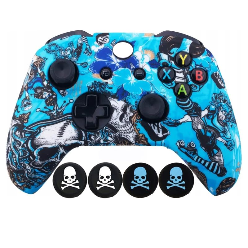 Gamer X Skull Riot Silicone Controller Cover with Skull Thumb Grip Caps Compatible with Xbox One Controllers