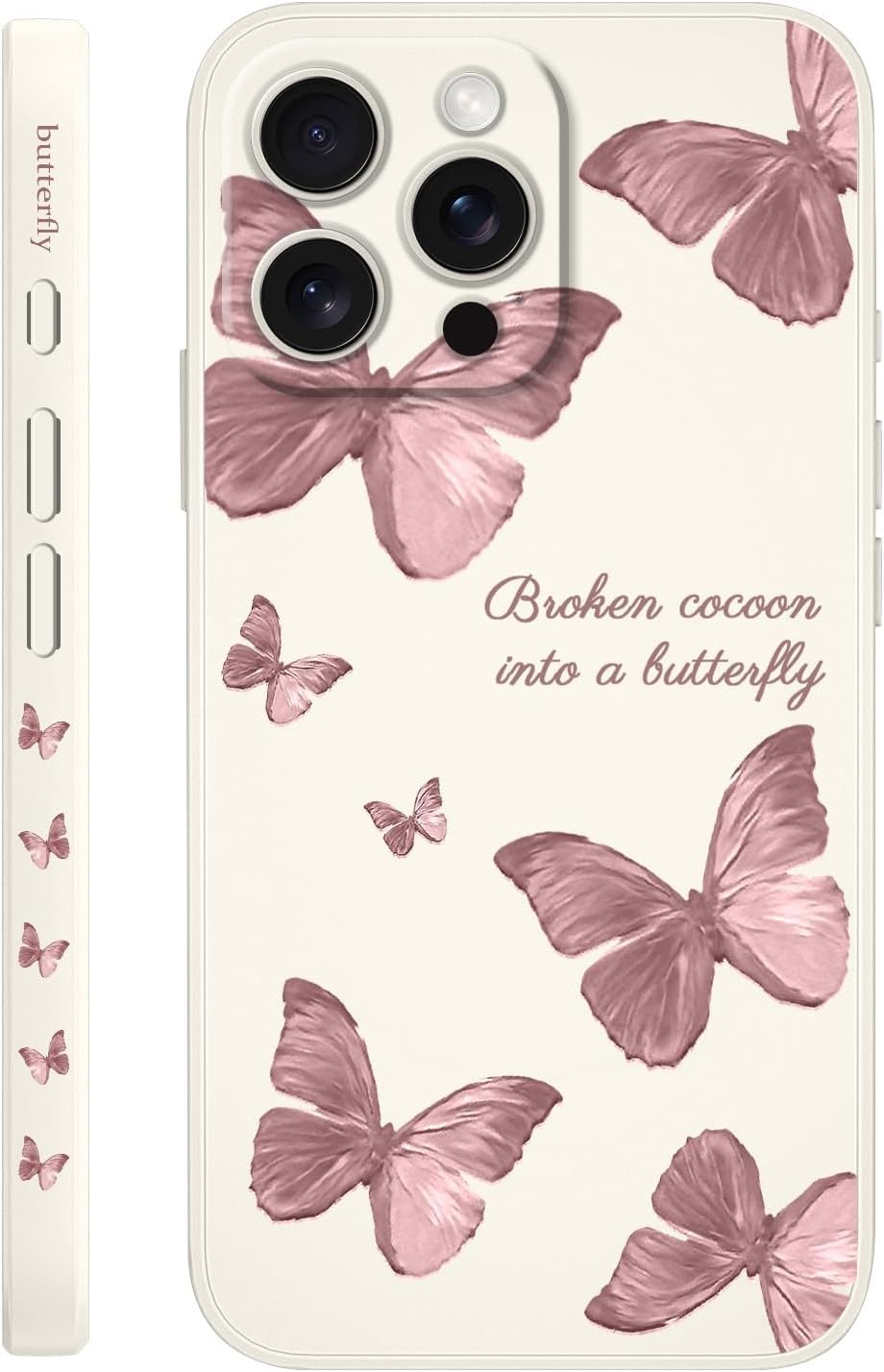 Fekra for iPhone 15 Pro max Case Flower Butterfly Cute Astronaut Design Phone Cover Soft Microfiber Lining Slim Liquid Silicone (Butterfly White, iPhone 15 Pro max)