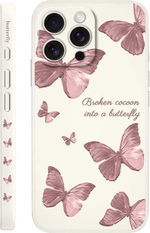 Fekra for iPhone 15 Pro max Case Flower Butterfly Cute Astronaut Design Phone Cover Soft Microfiber Lining Slim Liquid Silicone (Butterfly White, iPhone 15 Pro max)