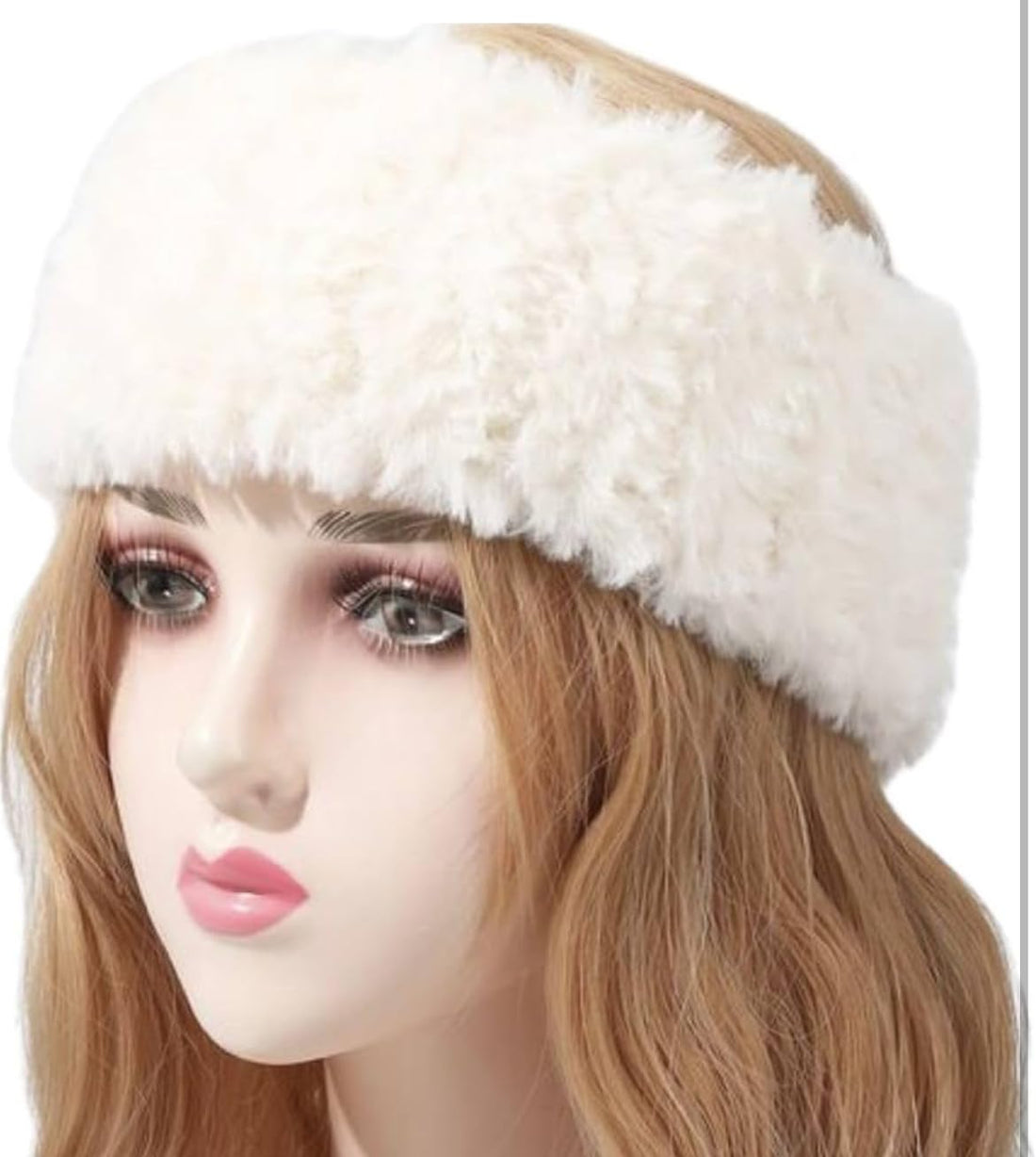 Wide Headbands for Women Extra Large Headband 7" Beige Fur 1 Piece