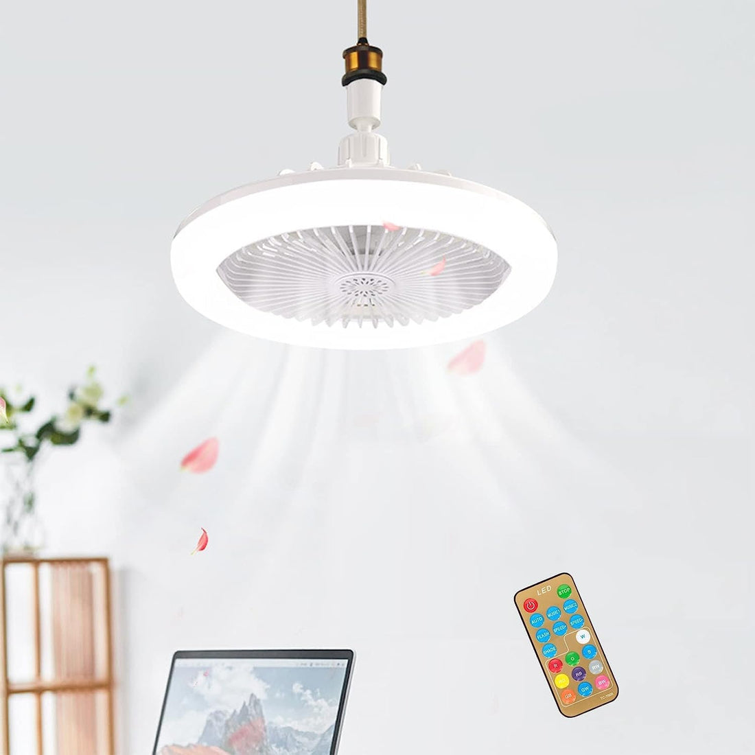 Rablue 25CM Modern White Ceiling Fan with Light & Remote Control, Living Room, Dining Room, Bedroom, Office