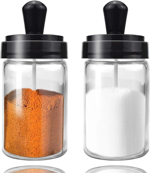 Borosilicate Glass Spice Jar with Spoon, Minimalist Style, Pack of 2 (250 ML)