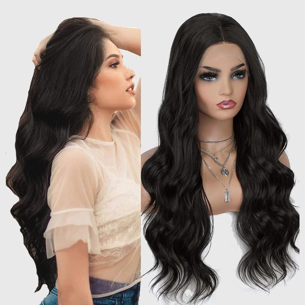 ECIF Black Curly Wig Natural Looks With Bang Synthetic Hair