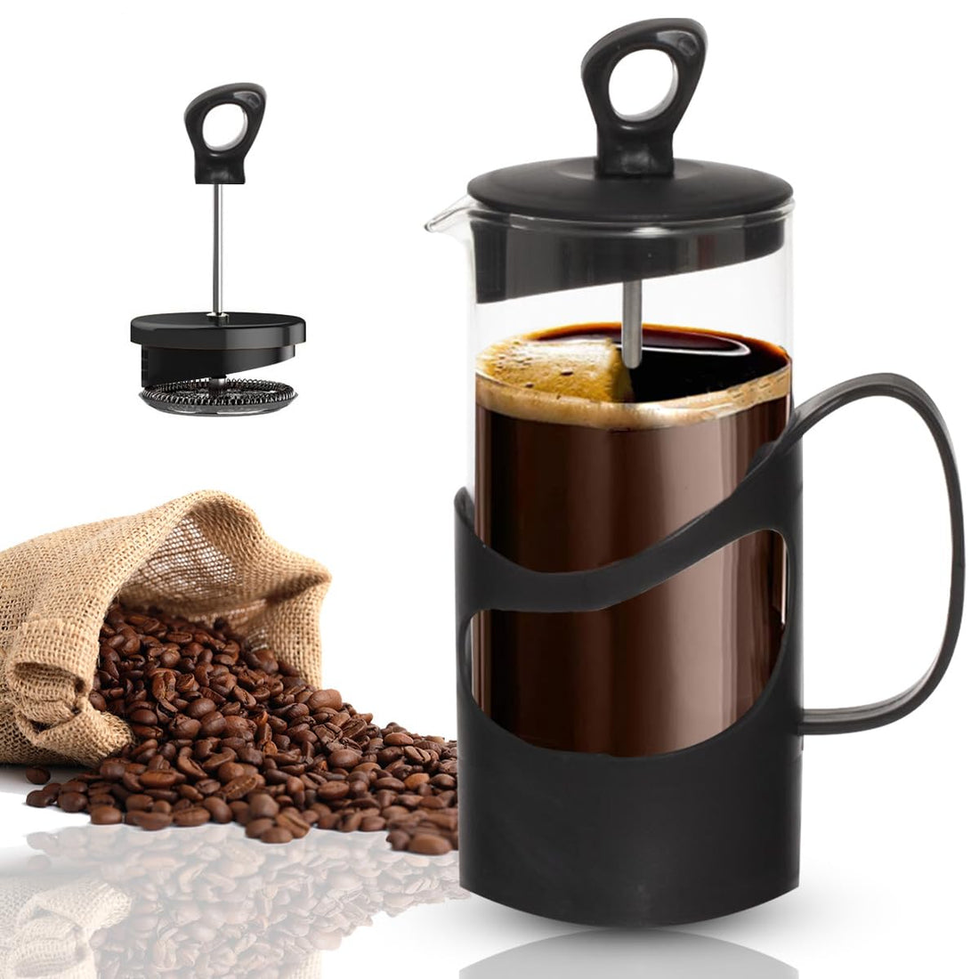 French Press Coffee Maker 1000ml – Glass Coffee Press & Plunger with Stainless Steel Filter, Manual Teapot for Coffee, Tea & Cold Brew