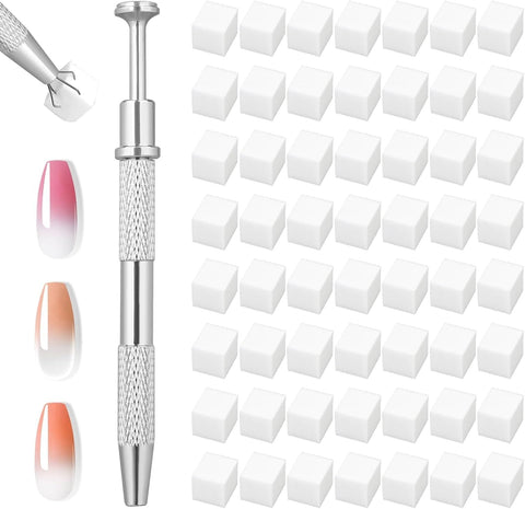 Nail Art Gradient Patting Gel Sponge With Grabbing Pen, High-Density Blush Sponge, Mini Square Manicure, Nail Accessories Art Tools Nail Stain -50pcs+pen-silver or gold
