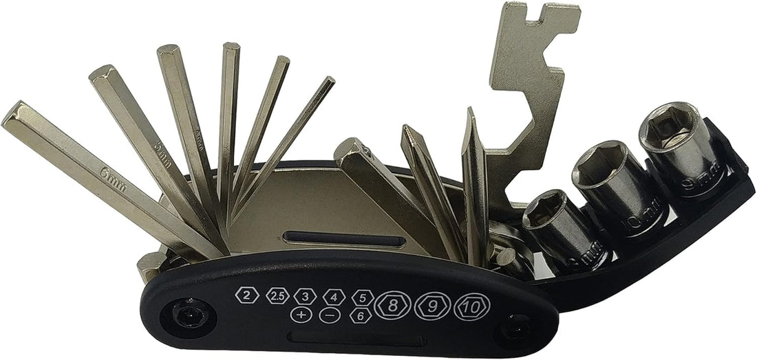 16 in 1 Multi-Function Bike Bicycle Cycling Mechanic Repair Tool Kit，Bicycle Tool Kit, Motorcycle Portable Multifunctional Repair Tool Set， Folding Metric Repair Tool Set Kit， 4 pcs Tire Pry Bars Rods