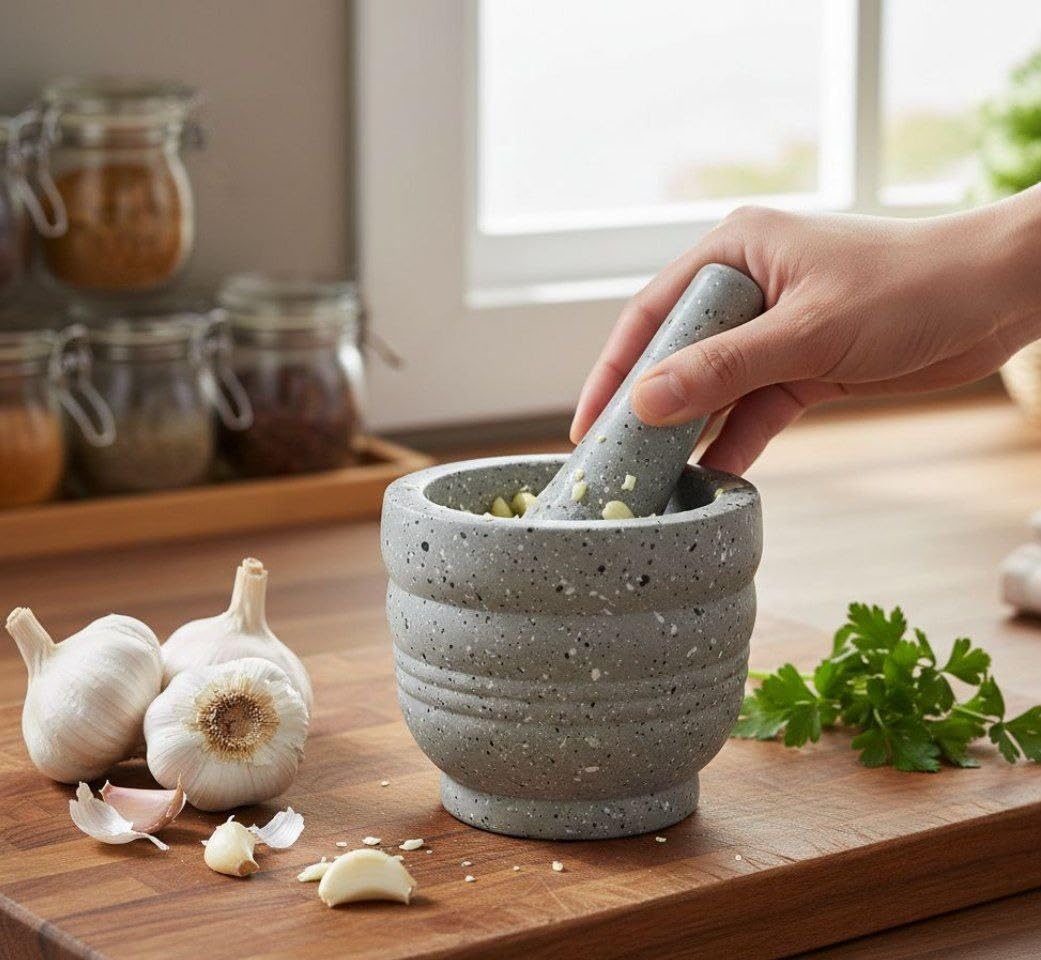 Generic Granite Mortar and Pestle Set, beige, for Grinding Spices and Garlic, .db