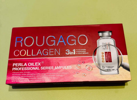 "ROJAGO" Collagen 3 in 1 Professional Gold Ampoules | Perla Olex | 5 Ampoules x 10ml | Face & Lip Firming + Deep Hydration + Instant Rose Glow