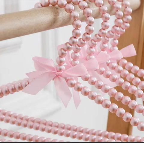 Generic Pearl Beaded Clothes Hangers, Pink, with Satin Bow, for Lingerie and Light Blouses, Pack of 2, .em