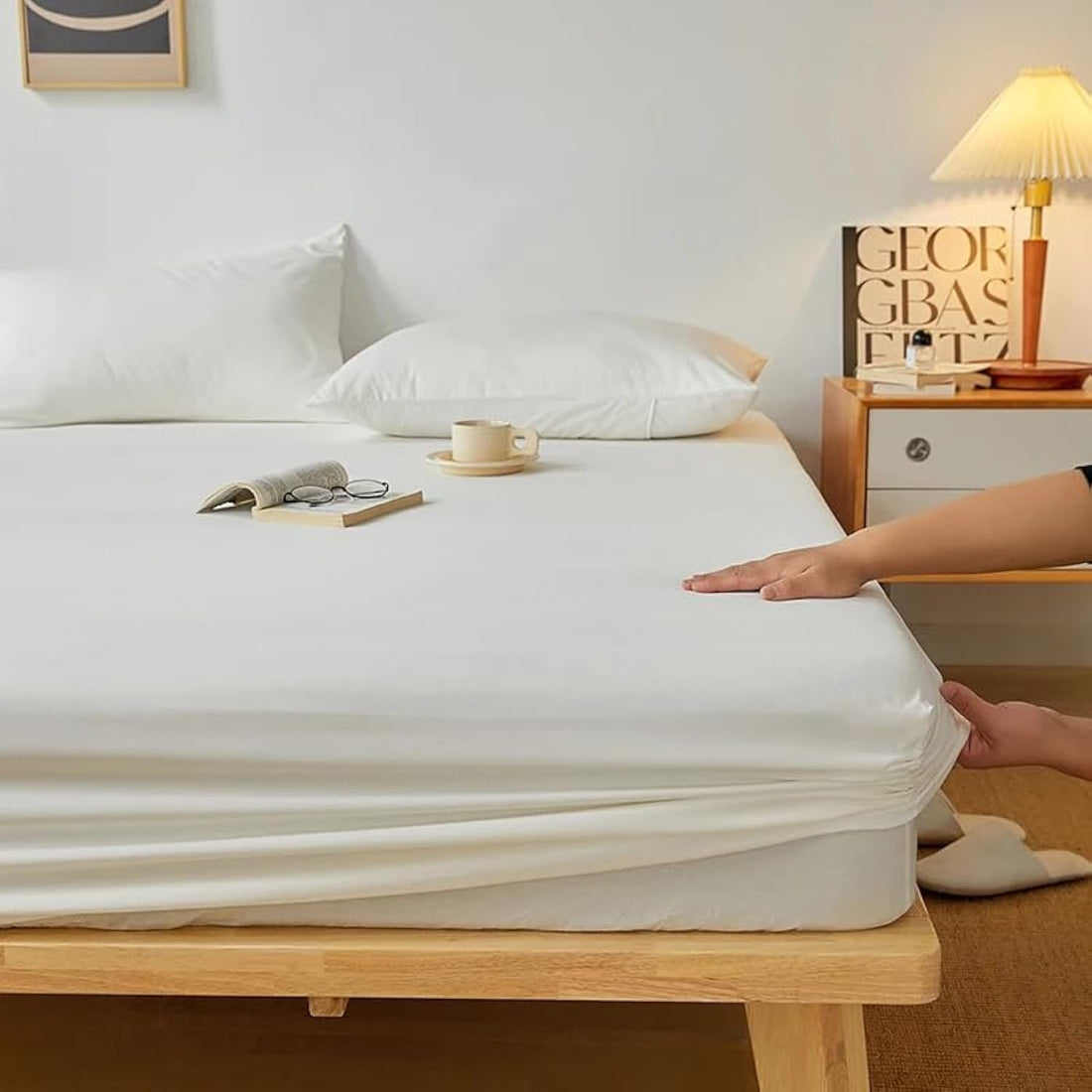QBED Plain Fitted Sheet Set for Hotels, Home & Touristic Villages 3 Pieces (White, Dakan White, 100 * 200 * 30 cm)