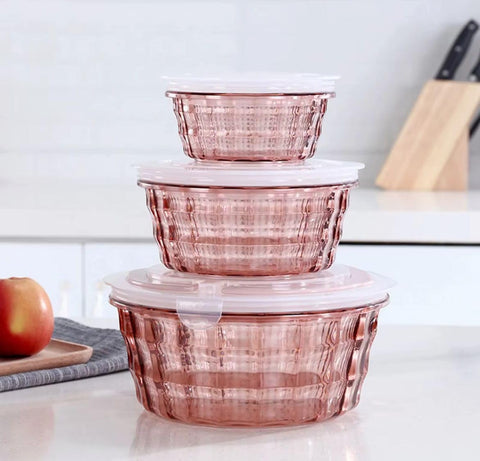 Airtight Food Storage Containers - 3 Piece Clear Food Storage Containers with Lids Perfect for Storing Fresh Produce, Cereal, Salad in Refrigerator, Space Saving Design, Multicolor