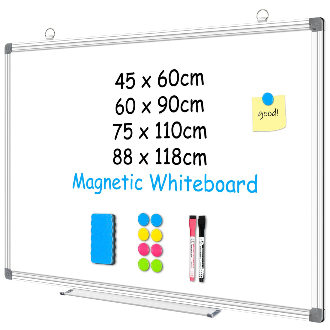 4 THOUGHT Whiteboard 60 x 90 cm Magnetic A1 Large White Board for Wall with 2 Markers Pens 8 Magnets and 1 Eraser Whiteboards Dry Erase Board for Home Kitchen Office School 600mm x 900mm