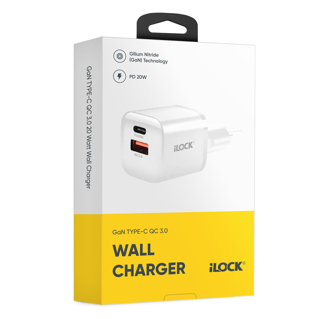 iLOCK 20W Dual Port Fast Charger (USB-A & USB-C) | QC 3.0 Wall Charger | Compact – White