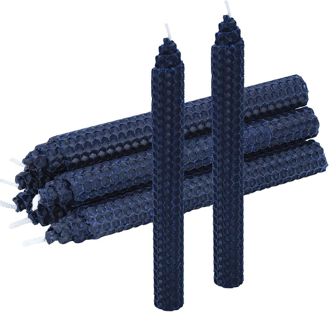 Beeswax Candles Smokeless 20 Centimeter Set of 4 or 10 - Natural Beeswax Candles Honeycomb Perfect as Dinner Table Candles Bees Wax Candles for Home (4, Dark blue)