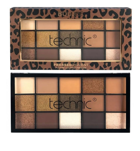 Pressed Eyeshadow Palette, 15 Colors, Leopard Pattern, Neutral and Gold