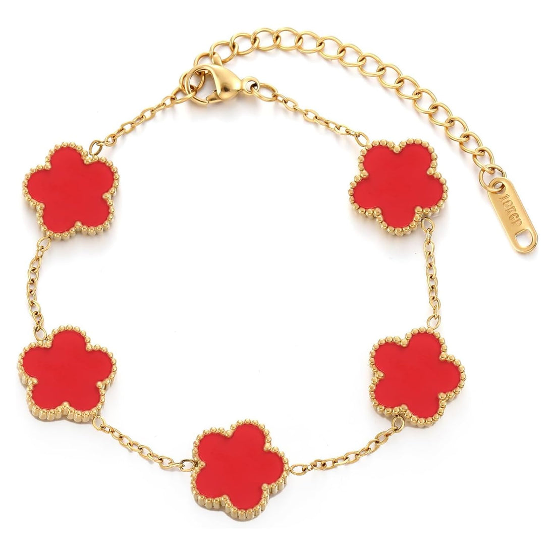 Julia Store 18K Gold Plated Stainless Steel Love Trendy Luxury Lucky Five Leaf Link Clover Rose Flower Bracelet for Women Bracelets Jewelry Gifts for Women