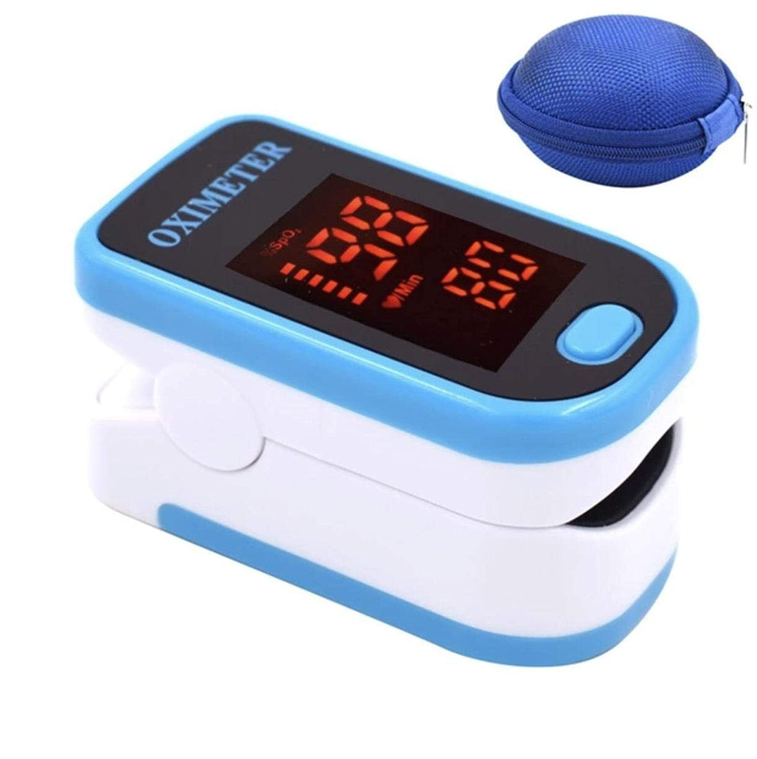 Wireless Pulse Oximeter with LED Display & Bag (Blue)