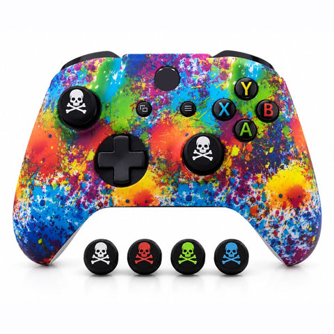 Gamer X Neon Splash Silicone Controller Cover with Skull Thumb Grip Caps, Anti-Slip Protective Case Compatible with Xbox One Controllers
