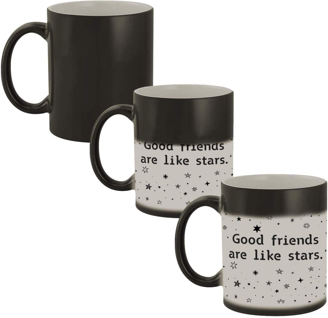 Good Friends Are Like Stars Ceramic Heat Sensitive Magic Mug - 11 oz. Color Changing Novelty Gift Cup for Best Friends, Women, Long Distance, Girlfriend, Boyfriend