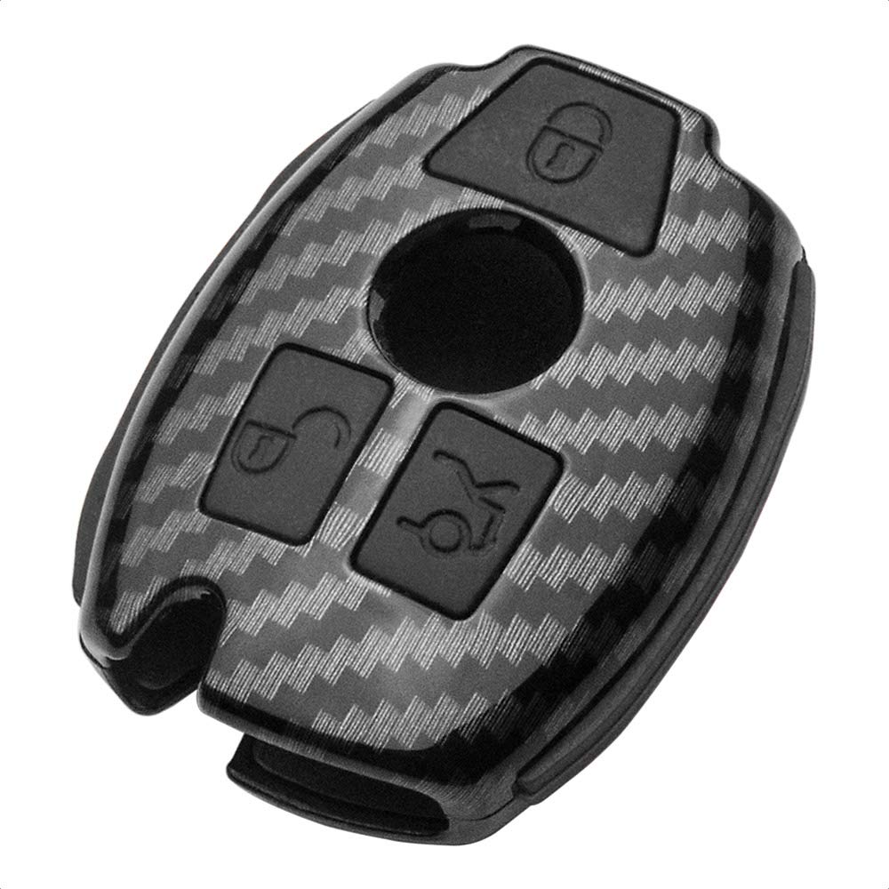 Smart Key Fob Case for Mercedes Benz A B C CLA CLS E G GL GLA GLC GLE GLK GLS GT M R S SL SLC SLK SLS Class AMG Viano 3 Button Keyless Entry Remote Cover Plastic Carbon Fiber Black Silicone