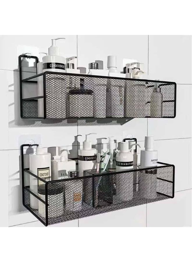 Rust-Proof Metal Mesh Shower Shelf - No Drilling or Nails | Large Size 35 x 14 cm - Elegant Black Color N