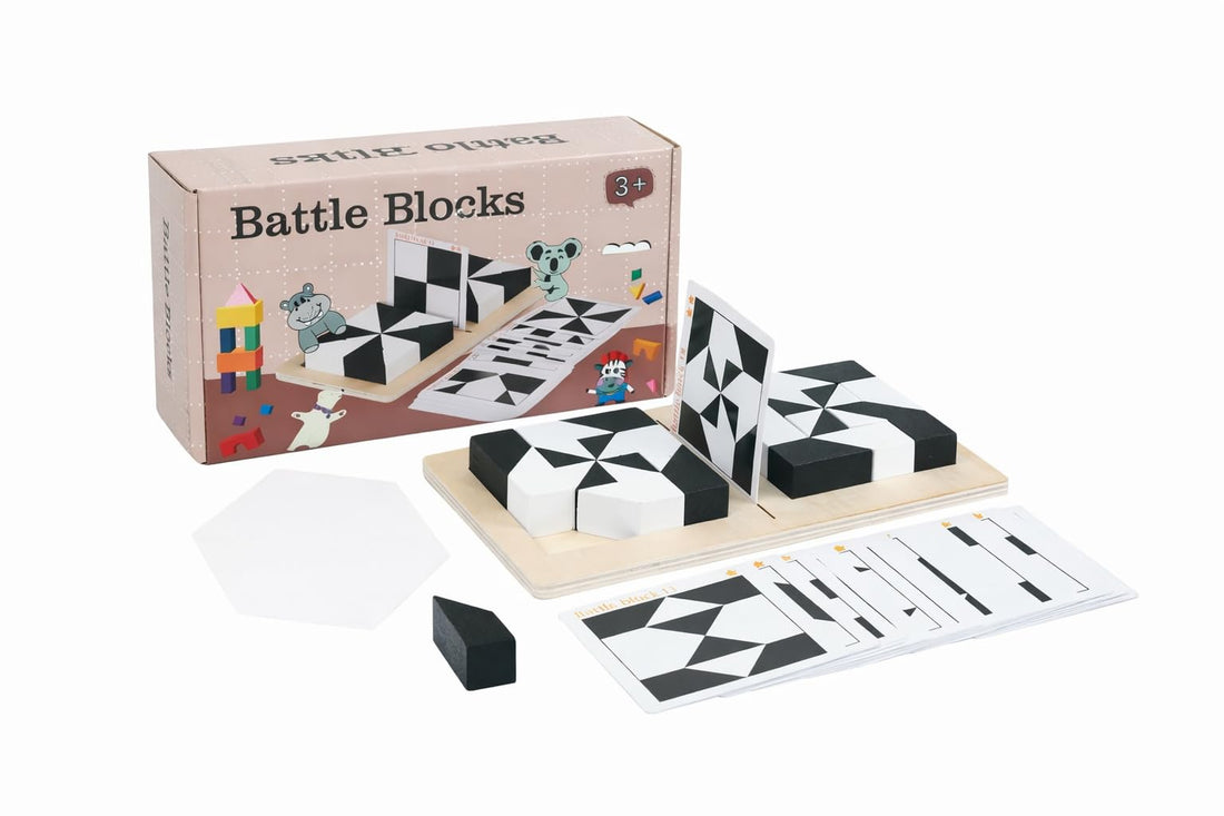 Battle Blocks Quick Match Game – Black and White Educational Wooden Blocks with Challenge Cards – Intelligence, Focus and Logical Thinking Game