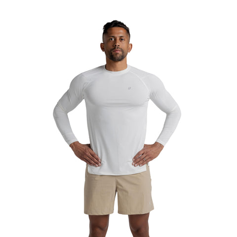 Men's Athletic Dri-Fit Long Sleeve Workout Shirt White color. Lightweight and Breathable. Dry Performance Gym Top for Running, Training & Exercise.Standard Fit Sportswear #219