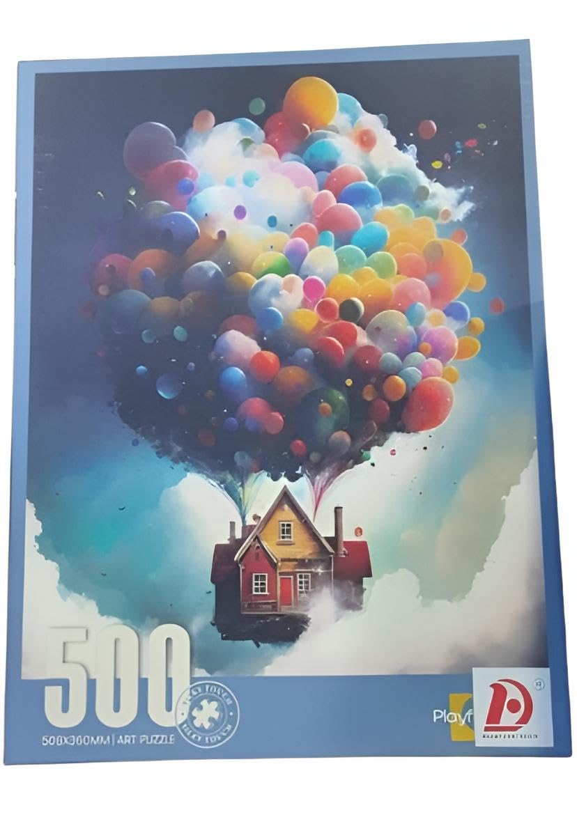 Puzzle Game - Stunning wooden puzzle image of 500 pieces featuring balloons and a house, a beautiful personal photo keepsake for the elderly, marital happiness, birthdays, and Valentine's Day.