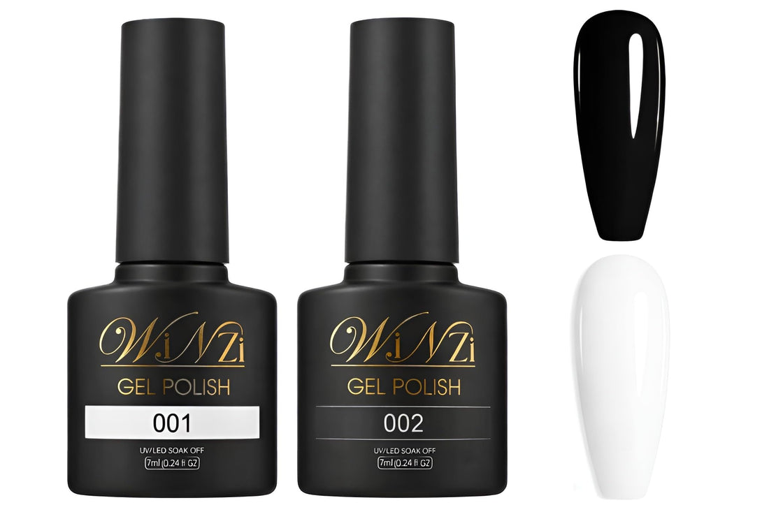 Gel Nail Polish Set 7ml, Classic White & Black Colors, Smooth Coverage, UV LED Cure, Long-Lasting Manicure Shades (001,002)