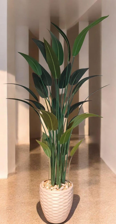 Artificial Banana Plant, Height 180cm, 28 Leaves, with Acrylic White Pot, for Home and Office Decoration
