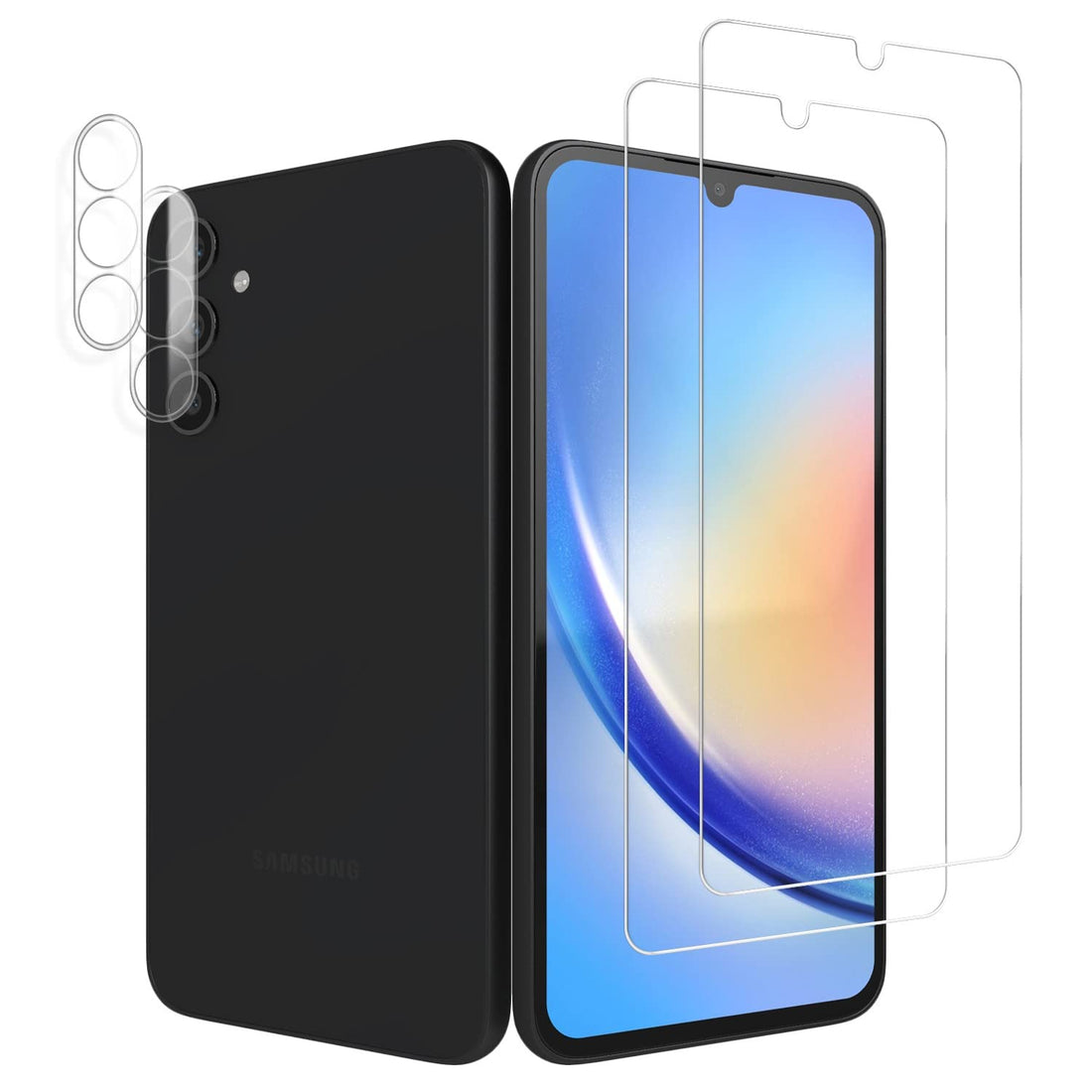 Three-Tree Screen Protector & Camera Tempered Glass for Samsung Galaxy A34 5G, [2 Pieces] [Fingerprint ID Support] [Anti Fingerprint] [9H] Film Screen Protector for Samsung Galaxy A34 5G
