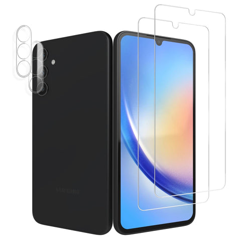 Three-Tree Screen Protector & Camera Tempered Glass for Samsung Galaxy A34 5G, [2 Pieces] [Fingerprint ID Support] [Anti Fingerprint] [9H] Film Screen Protector for Samsung Galaxy A34 5G