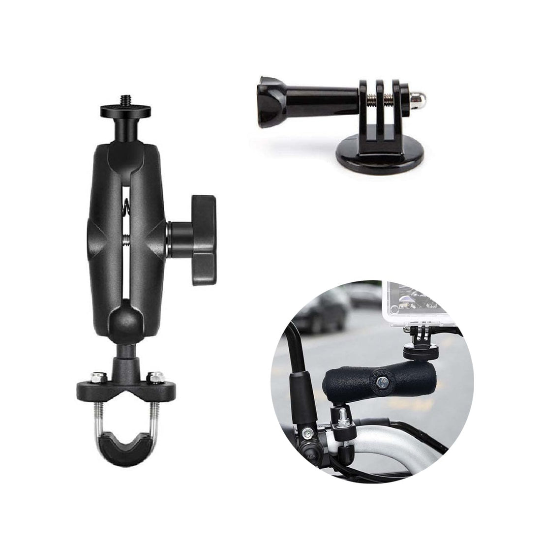 eWINNER 360° Motorcycle Camera Mount for RAM Mounts Handlebars Mount 1"/25mm Ball Mount Compatible with GoPro Hero12 11 10 9 8 7 Insta360 ONE X3,X2,X,RS,R Cameras Accessory