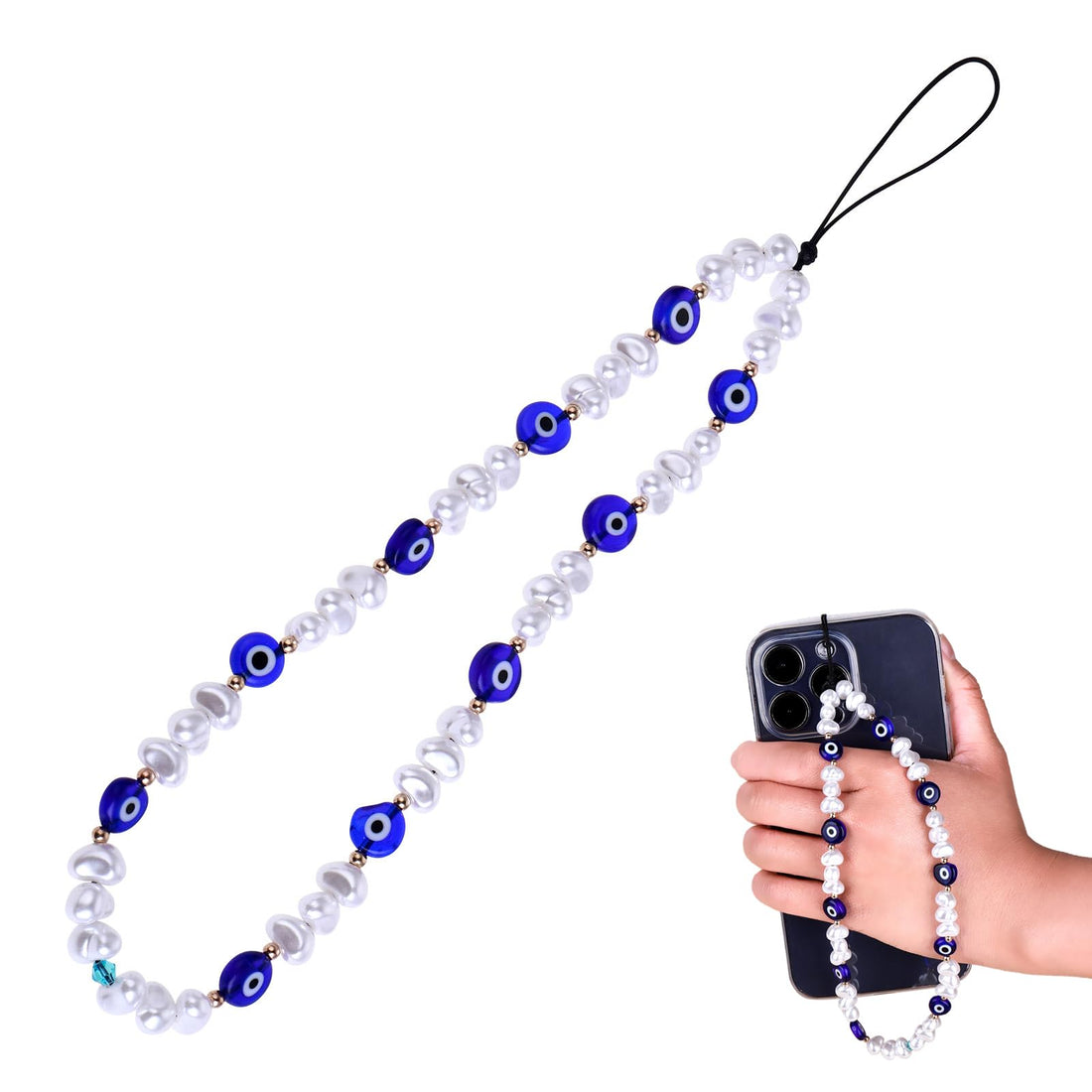 Bewudy Mobile Phone Beaded Bracelet, Beaded Phone Charm, Evil Eye Beaded Lanyard Wrist Strap Universal Mobile Phone Lanyard Wrist Strap Adjustable Phone Charm Grip