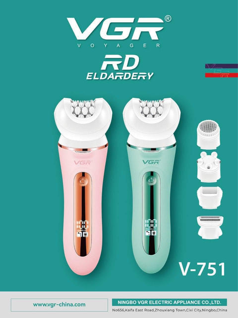 VGR V-751 Professional 3-in-1 Epilator Hair Removal Device for Women Waterproof with Built-in Light Dual Speed Rechargeable