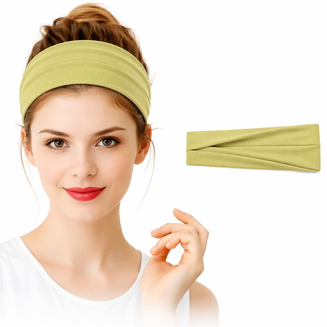 Wide Cross Cotton Headbands for Women and Men, 95% Cotton, Non-Slip, Wide Style, Perfect for Daily Wear. (Light Olive, 1)