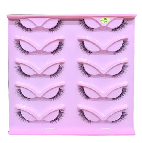 10 PAIRS 6D HALF Faux Mink False Eyelashes | Reusable Lightweight & Natural Looking | Bold Eye Makeup Look (JS01)