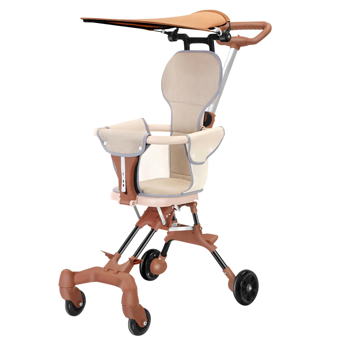 Kids Stroller, Lightweight Foldable Travel Stroller, Compact Baby Stroller with Adjustable Handles and Backrest for Easy Storage Shopping, Walking, Travel Airplane (Brown)