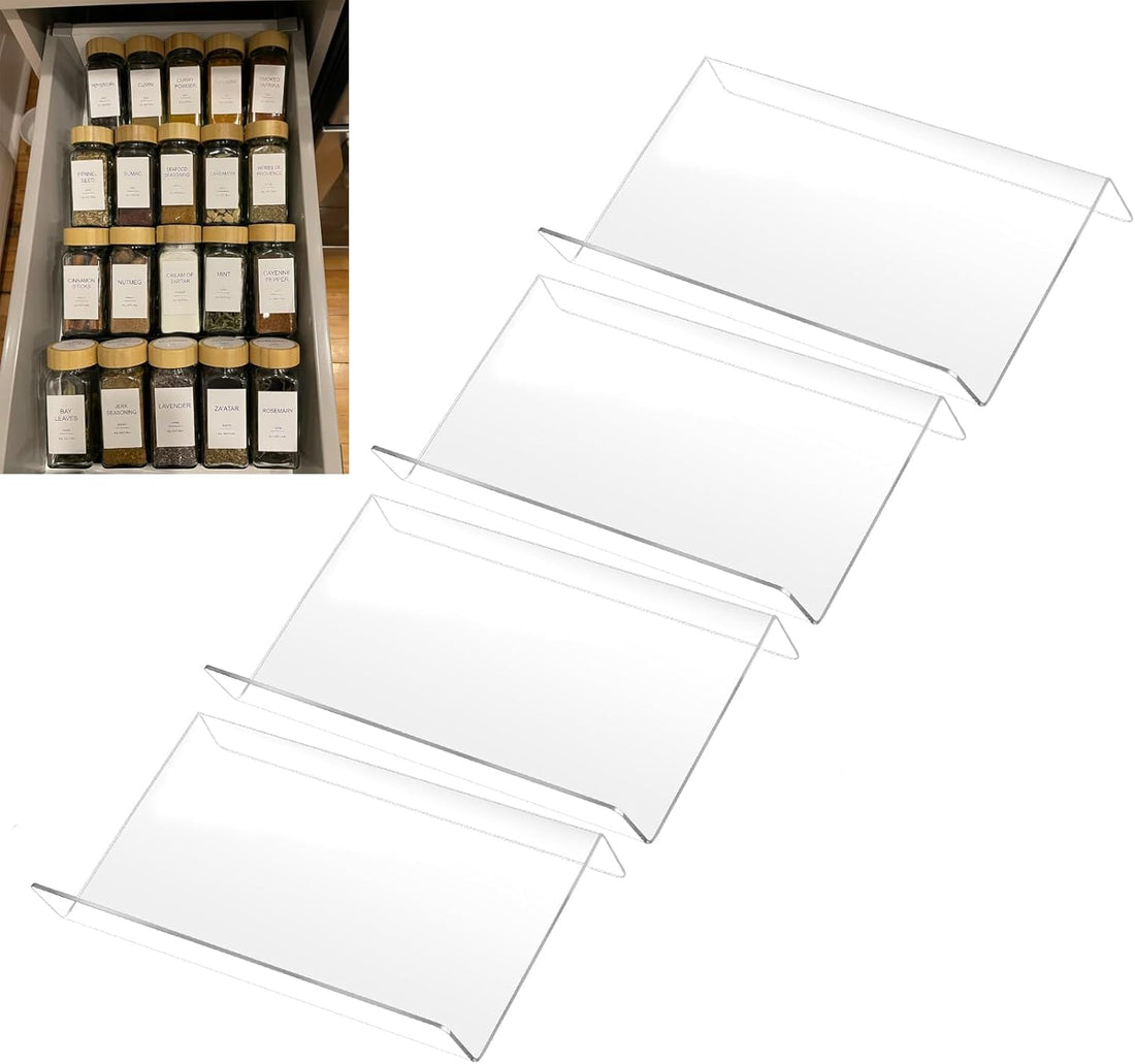 Circle M 4-Tier Acrylic Kitchen Spice Rack: Drawer Organizer Tray for Seasonings Jars 9" – Clear