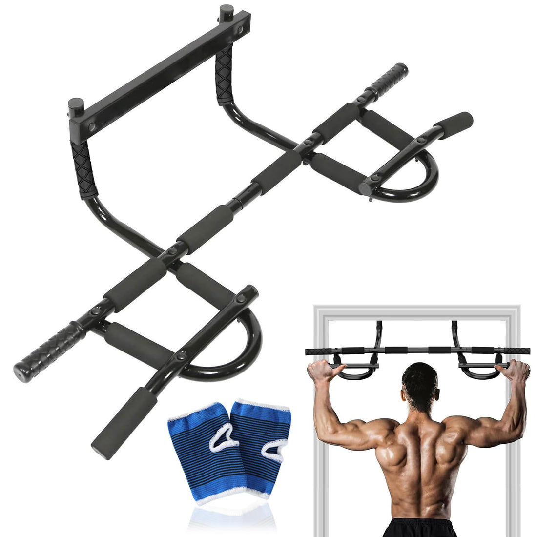 DHB tech Pull Up Bar,Wall Mounted Pull Up Bar No need to Punch Holesï¼ŒAdjustable Upper Body Trainer Workout Bar Strength Training Equipment for Home Indoor