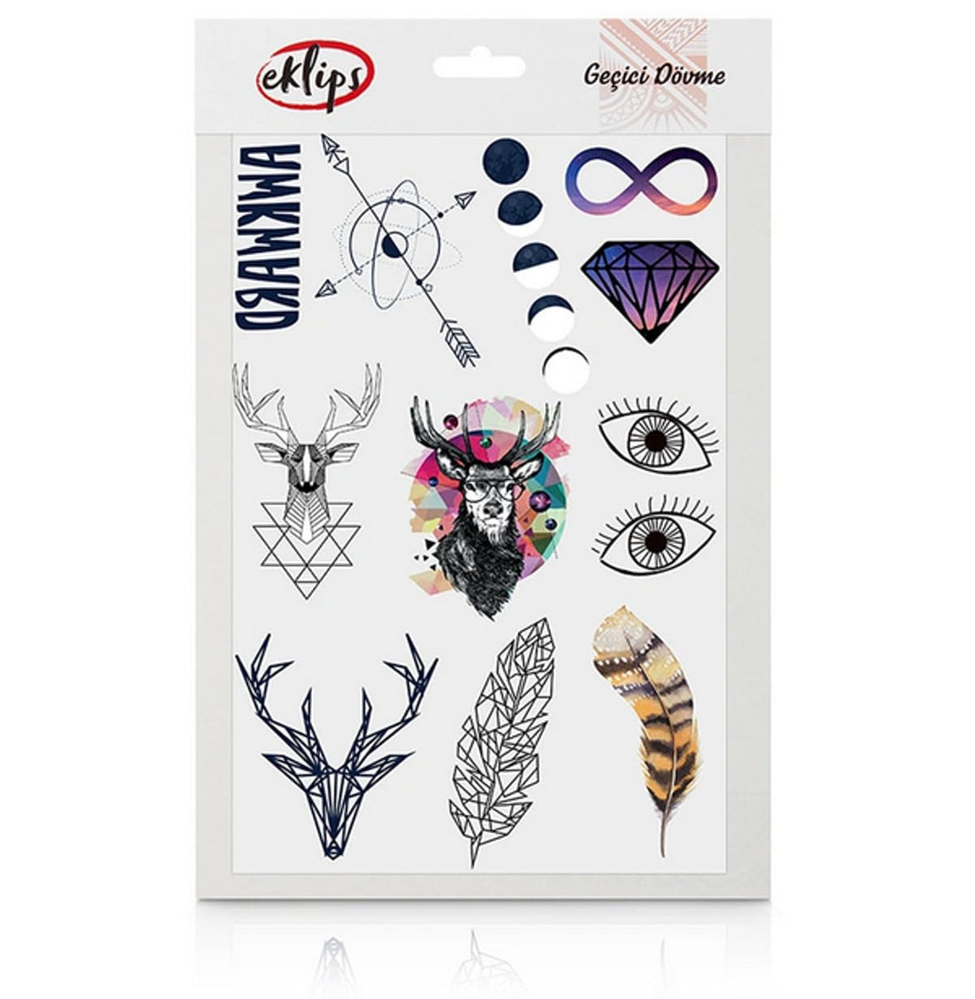 Eklips Temporary Tattoo Set, Geometric and Nature Designs, Multi-Colour, 5-7 Days Duration