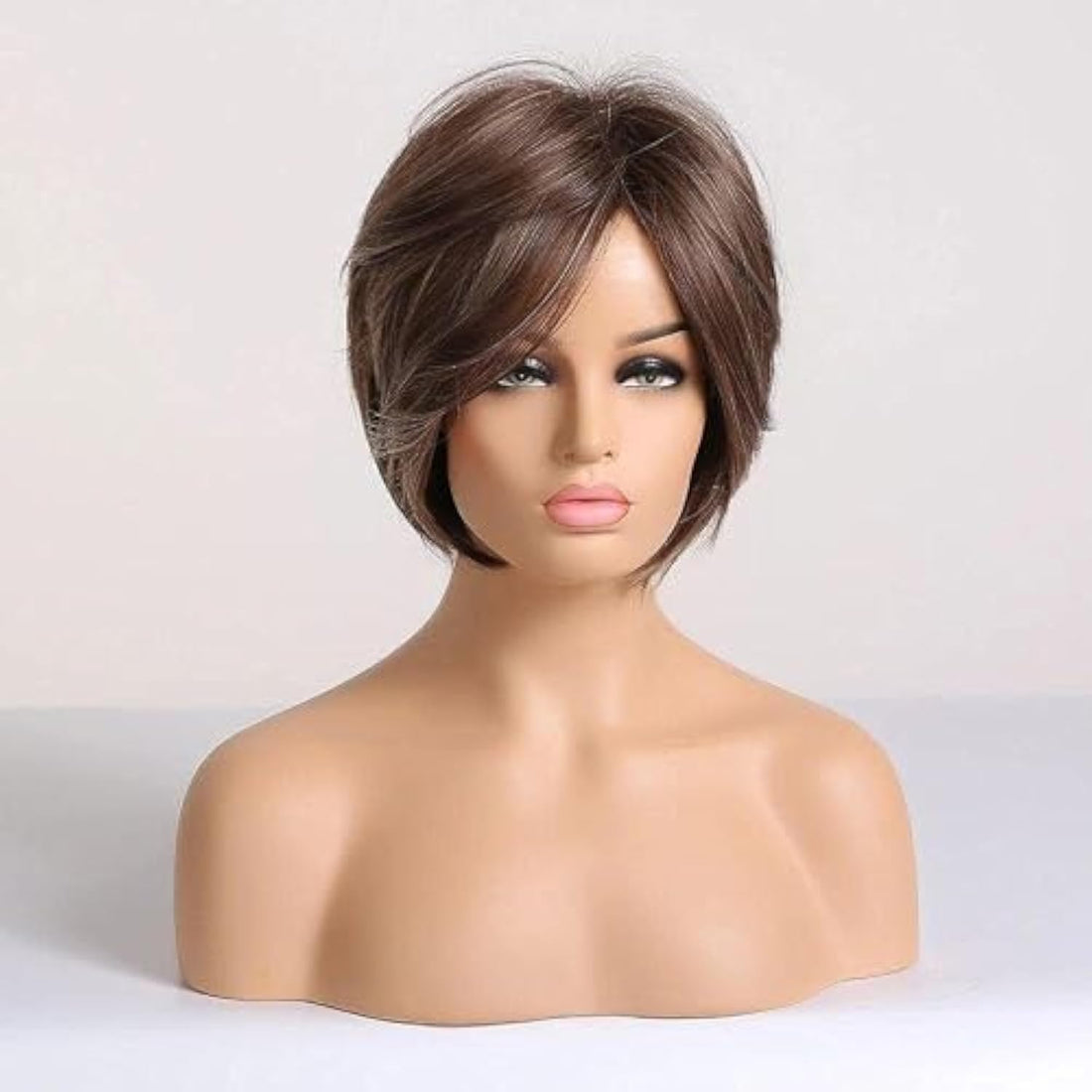 daily use short wig synthetic hair wig light brown