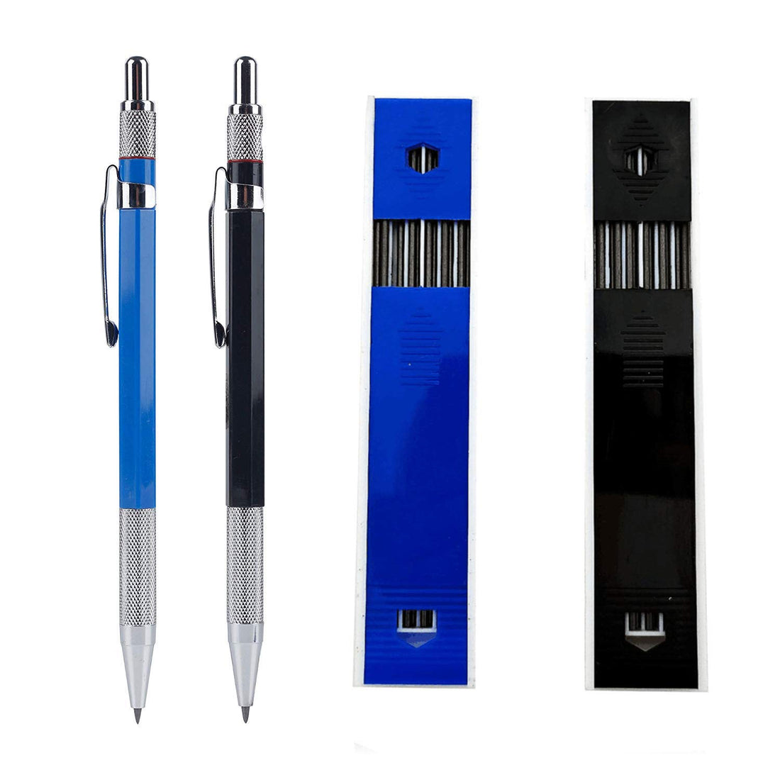 2 PCS 2.0mm 2B Lead Holders Metal Automatic Mechanical Pencil and 24 Leads Refills for Sketching,Draft Drawing,Carpenter