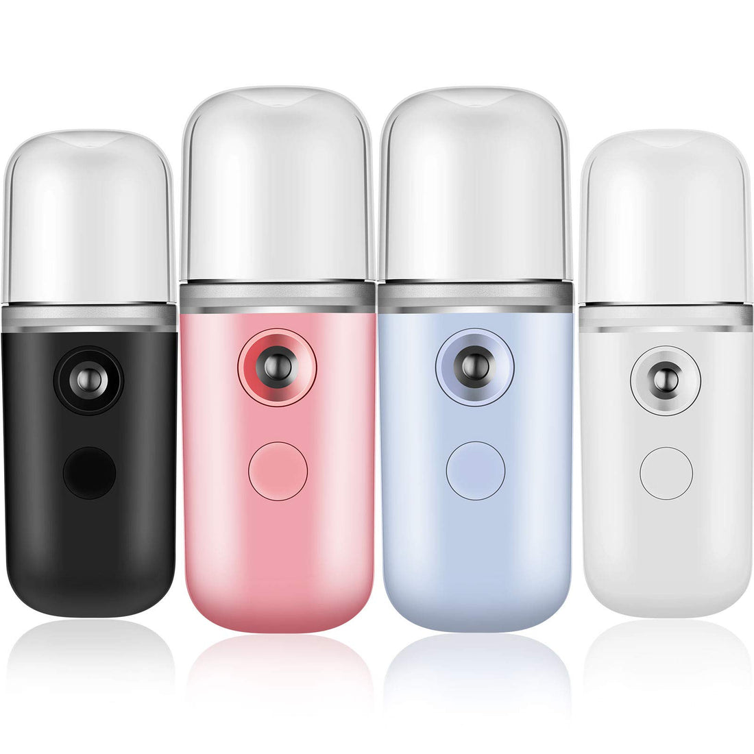 4 Pieces Nano Facial Sprayer Mini Facial Steamer Face Mist Steamer Mini Handy Mist Sprayer USB Rechargeable Nano Facial Mister for Daily Makeup (Black, Red, Blue, White)