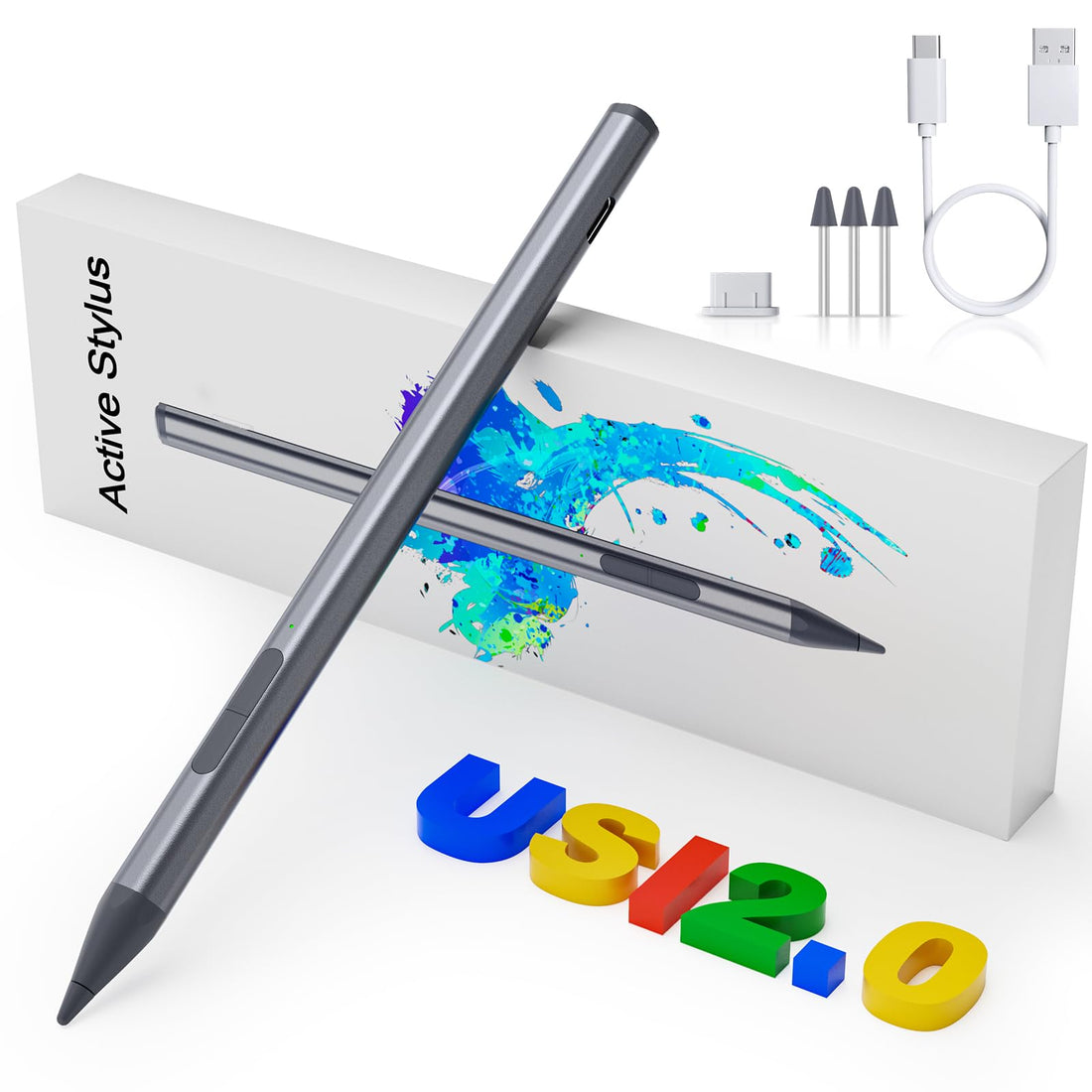 USI 2.0 Tablet Pen for Chromebook, 4096 Pressure Level, Tilt Detection, USB-C Charging, Stylus Pen for Tablets, Google Pixel Tablet, Amazon Fire Max 11, Lenovo Chromebook Duet
