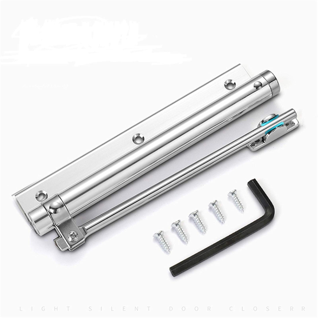 Supwell Light Duty Door Closer Automatic Door Closer，Aluminum Alloy Springs Closers Silent Pulley Design Automatic Adjustable Surface Mounted for Light Weight Indoor Doors, Easy to Install（Silver）