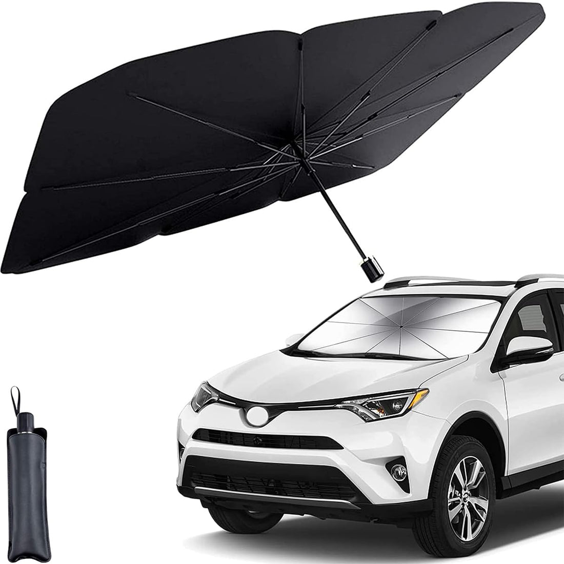 Car Windshield Sun Shade Foldable car Sun Umbrella, Protects Your Car from the Sun, Blocks UV Rays and Heat, Keeps Your Car Cool and Comfortable, 120 x 60 CM, (Black)